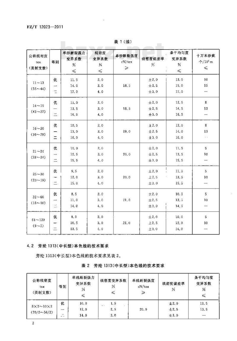 FZ/T 12023-2011 芳纶1313本色纱线 FZ/T 12023-2011 芳纶1313本色纱线