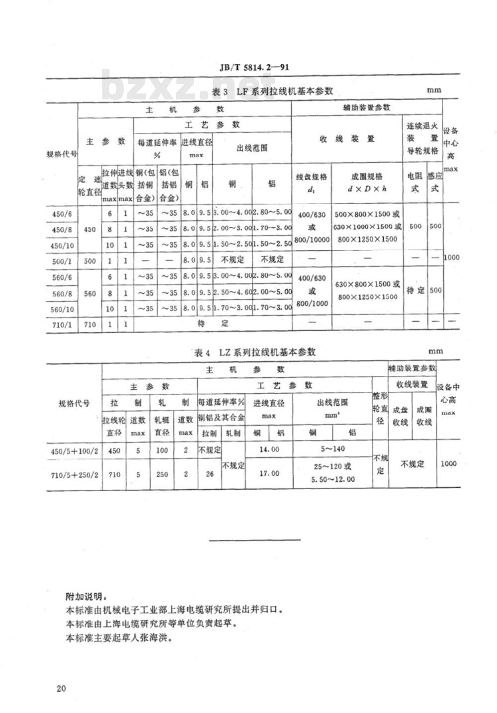 JB/T 5814.2-1991 电线电缆专用设备 基本参数 第2部分:拉线设备 JB/T 5814.2-1991 电线电缆专用设备 基本参数 第2部分:拉线设备