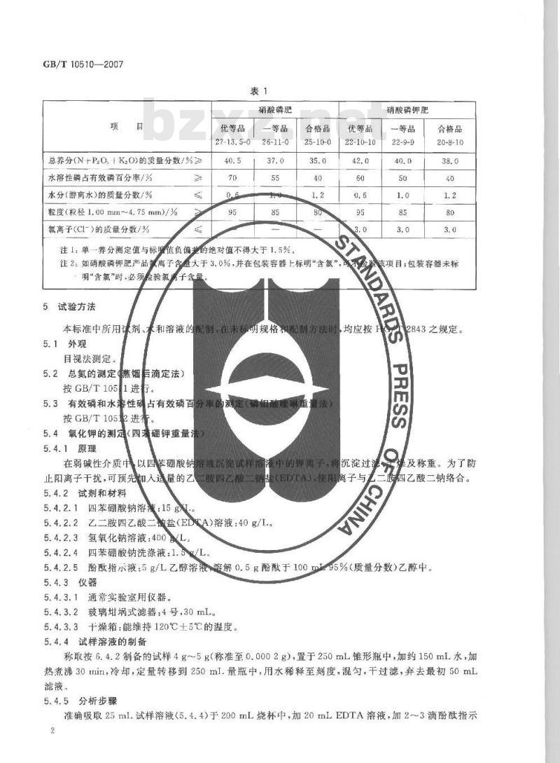 GB/T 10510-2007 硝酸磷肥、硝酸磷钾肥 GB/T 10510-2007 硝酸磷肥、硝酸磷钾肥
