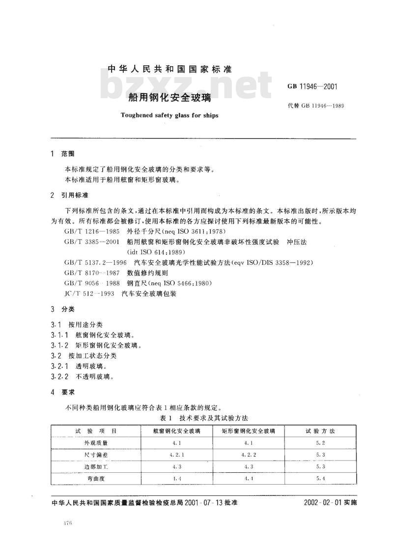GB 11946-2001 船用钢化安全玻璃 GB 11946-2001 船用钢化安全玻璃