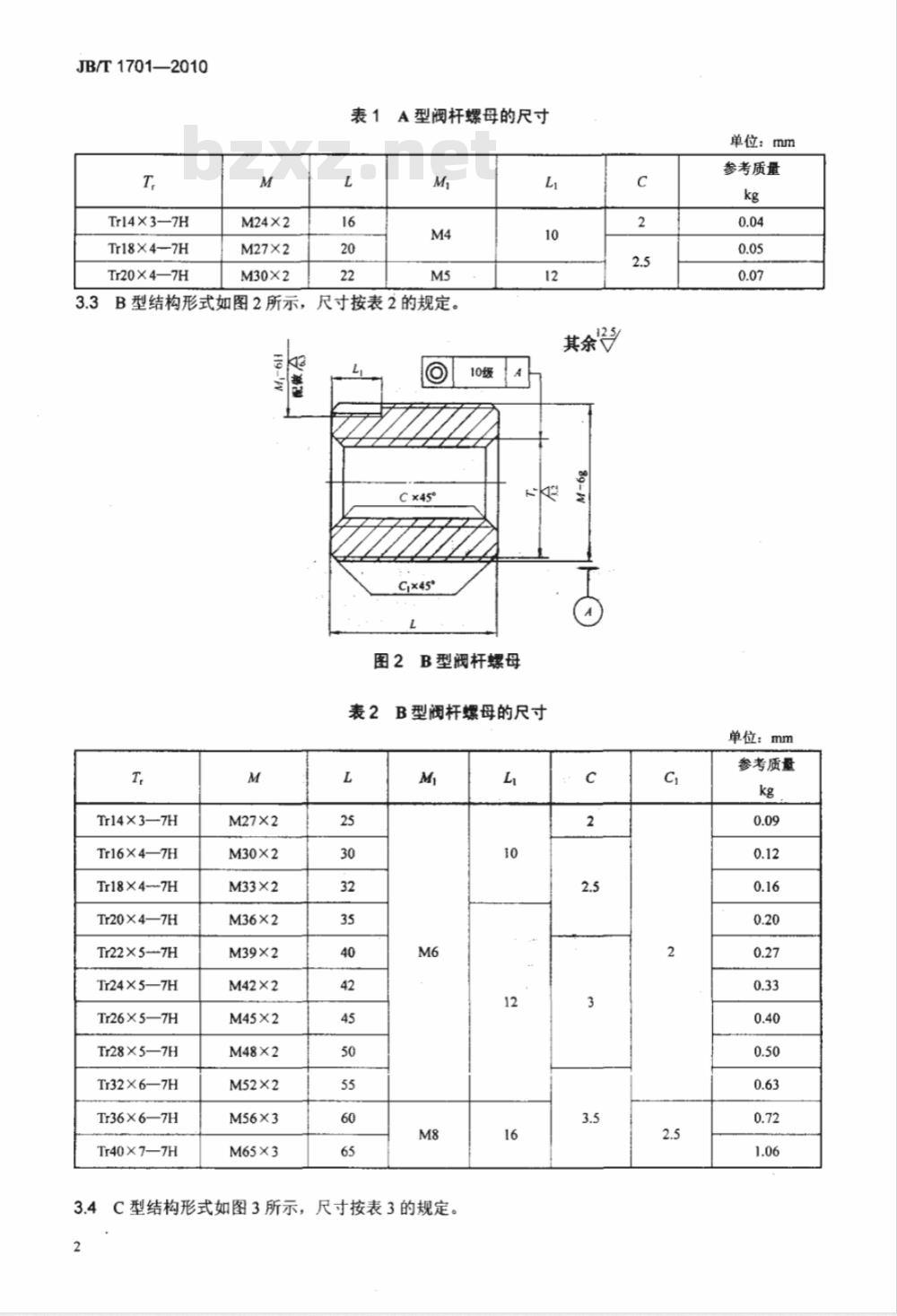 JB/T 1701-2010 阀门零部件 阀杆螺母 JB/T 1701-2010 阀门零部件 阀杆螺母