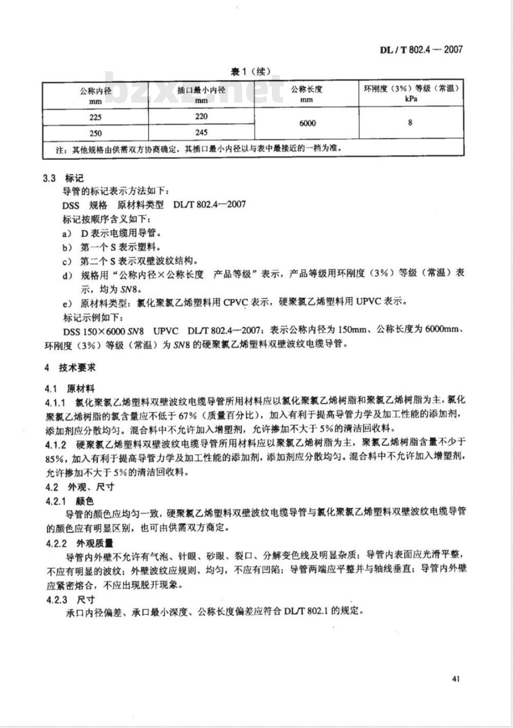 DL/T 802.4-2007 电力电缆用导管技术条件 第4部分:氯化聚氯乙烯及硬聚氯乙烯塑料双壁波纹电缆导管 DL/T 802.4-2007 电力电缆用导管技术条件 第4部分:氯化聚氯乙烯及硬聚氯乙烯塑料双壁波纹电缆导管