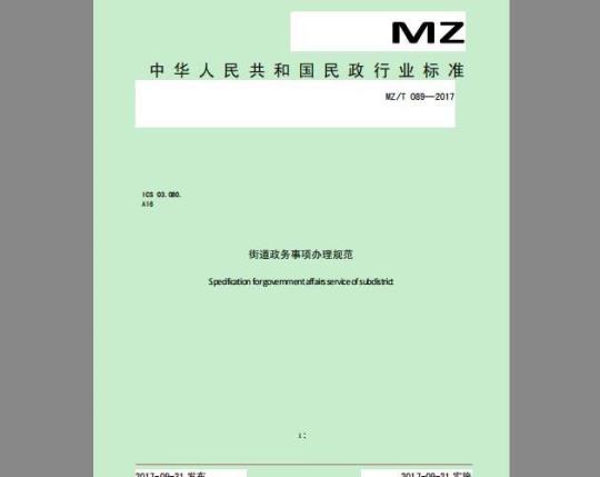 MZ/T 089-2017 街道政务事项办理规范