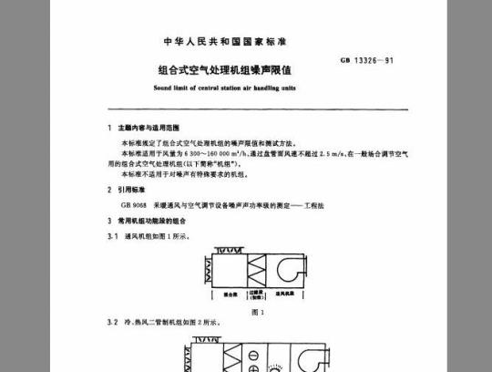 GB 13326-91 组合式空气处理机组噪声限值