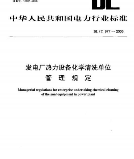 DL/T 977-2005 发电厂热力设备化学清洗单位管理规定