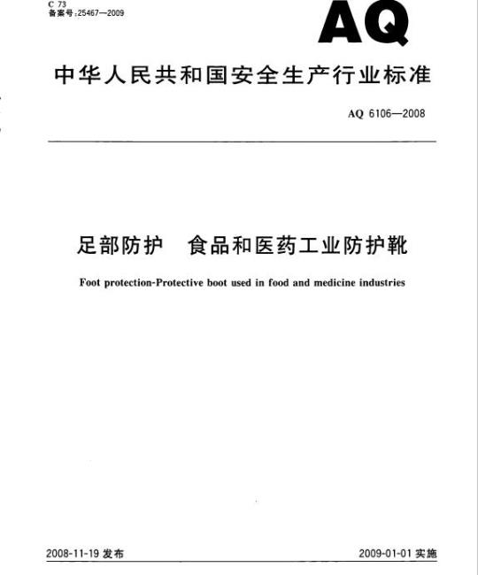 AQ 6106-2008 足部防护 食品和医药工业防护靴
