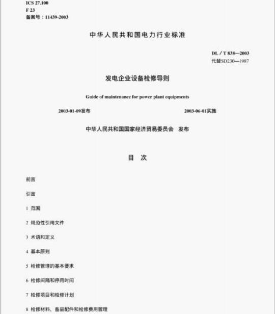 DL/T 838-2003 发电企业设备检修导则