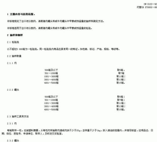 SN 0122-92 出口肉及肉制品中甲萘威残留量检验方法