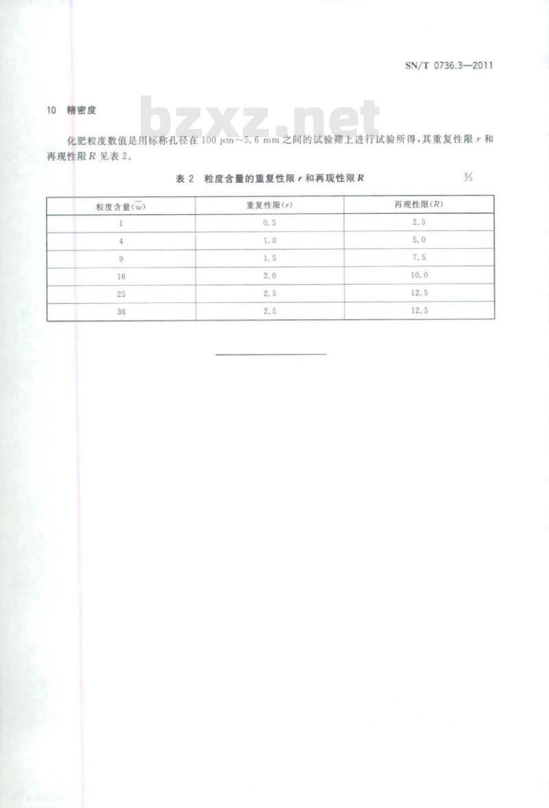 SN/T 0736.3-2011 进出口化肥检验方法第3部分:粒度的测定