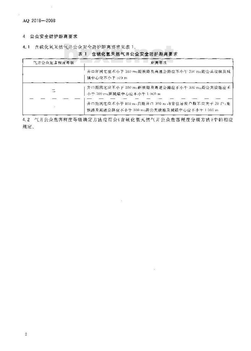 AQ 2018-2008 含硫化氢天然气井公众安全防护距离 AQ 2018-2008 含硫化氢天然气井公众安全防护距离