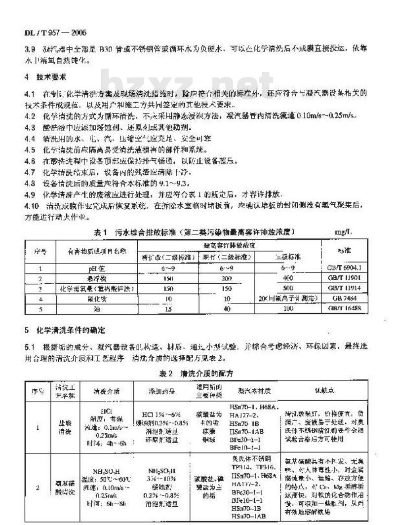 DL/T 957-2005 火力发电厂凝汽器化学清洗及成膜导则 DL/T 957-2005 火力发电厂凝汽器化学清洗及成膜导则