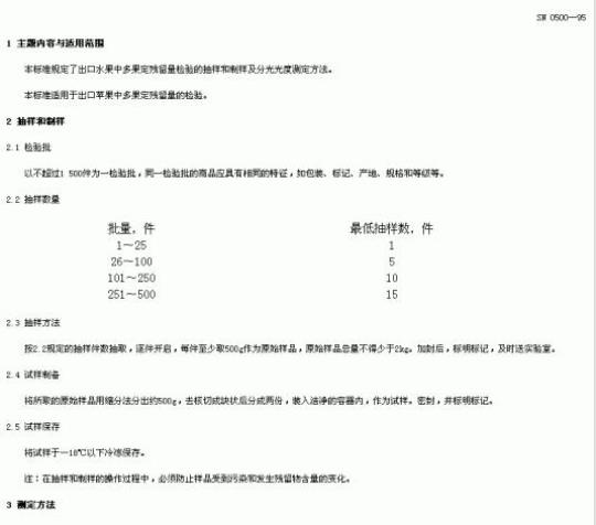 SN 0500-95 出口水果中多果定残留量检验方法