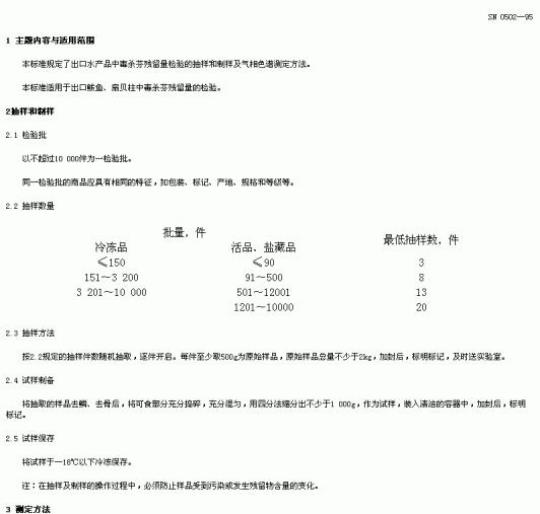 SN 0502-95 出口水产品中毒杀芬残留量检验方法