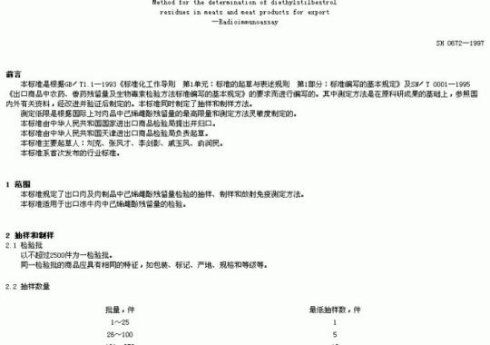 SN 0672-1997 出口肉及肉制品中己烯臧酚残留量检验方法放射免疫法