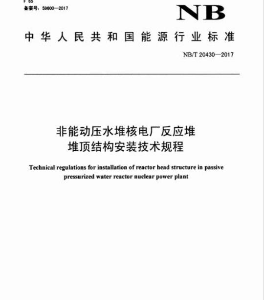 NB/T 20430-2017 非能动压水堆核电厂反应堆堆顶结构安装技术规程