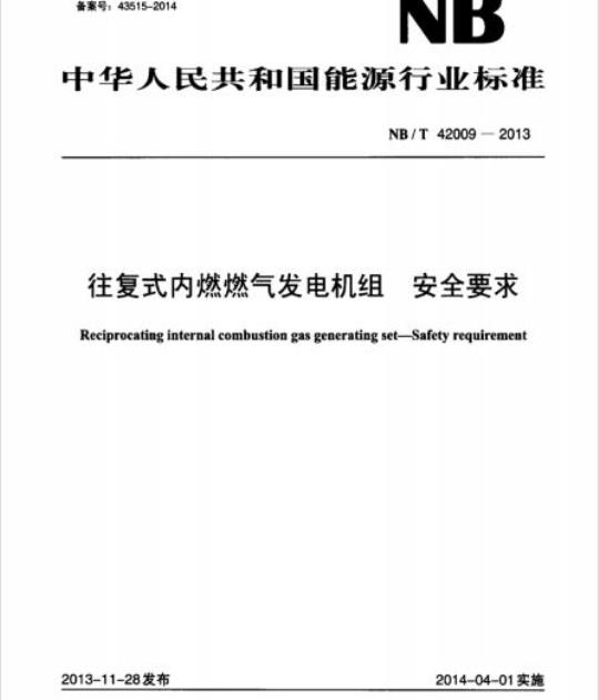 NB/T 42009-2013 往复式内燃燃气发电机组安全要求