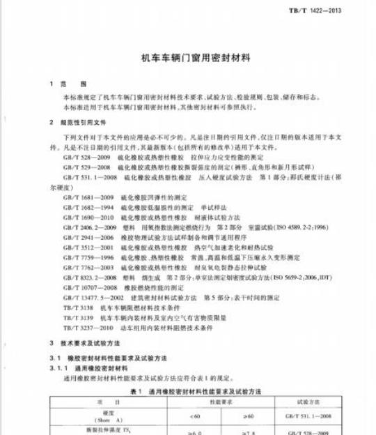 TB/T 1422-2013 机车车辆门窗用密封材料