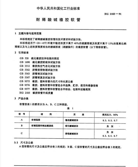 HG 2183-1991 耐稀酸碱橡胶软管