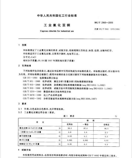 HG/T 2960-2000 工业氯化亚铜