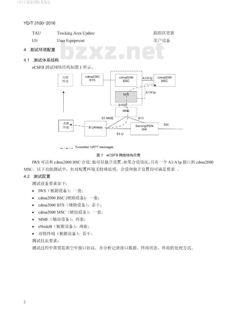 YD/T 3100-2016 cdma2000 电路域与 E-UTRAN 的互操作空中接口信令互通性测试方法 YD/T 3100-2016 cdma2000 电路域与 E-UTRAN 的互操作空中接口信令互通性测试方法