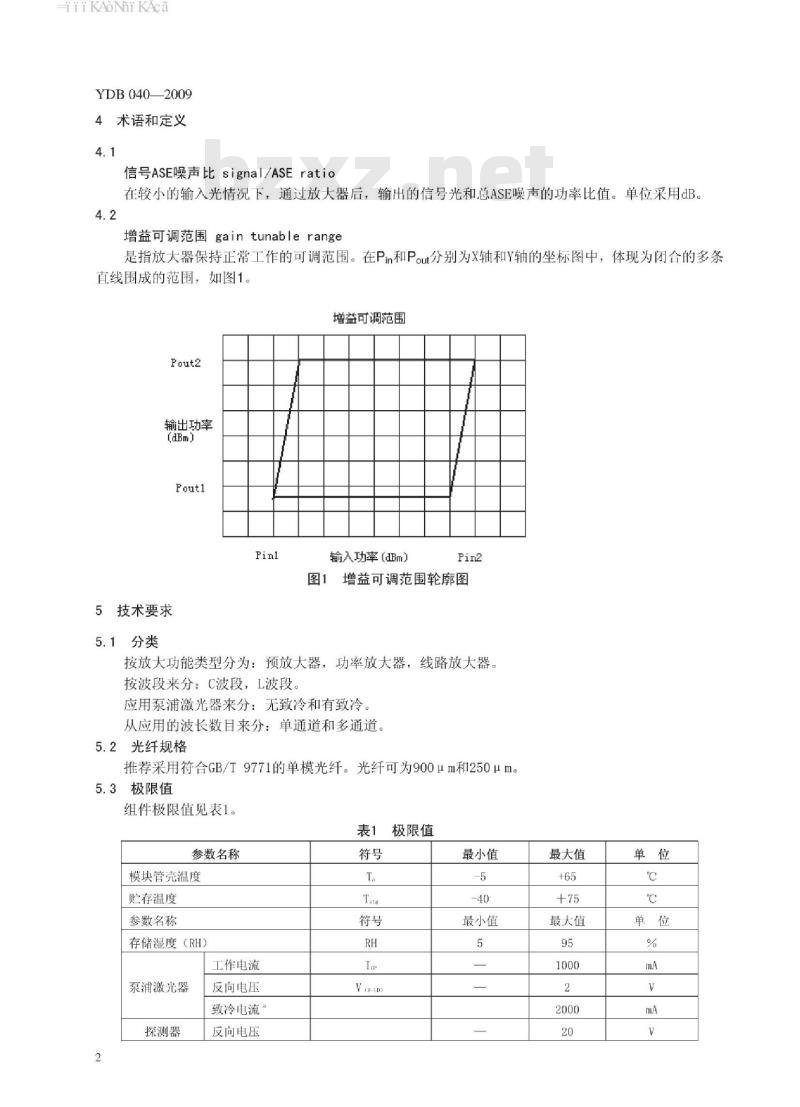 YDB 040-2009 用于城域网的小型化掺铒光纤放大器(EDFA)技术条件 YDB 040-2009 用于城域网的小型化掺铒光纤放大器(EDFA)技术条件