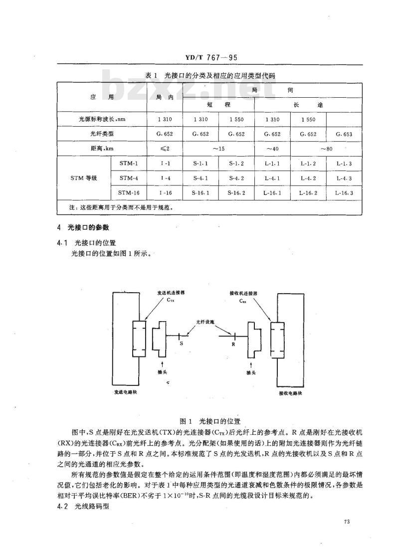 YD/T 767-1995 同步数字系列设备和系统的光接口技术要求 YD/T 767-1995 同步数字系列设备和系统的光接口技术要求