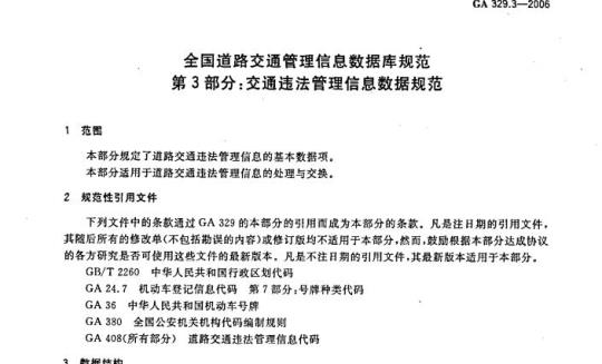 GA 329.3-2006 全国道路交通管理信息数据库规范第3部分:交通违法管理信息数据规范