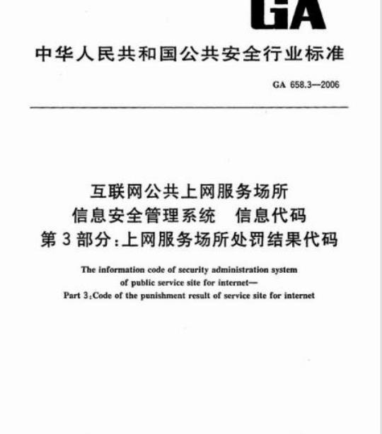 GA 658.3-2006 互联网公共.上网服务场所信息安全管理系统信息代码第3部分:上网服务场所处罚结果代码