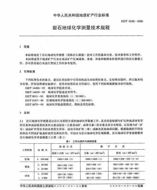 DZ/T 0248-2006 岩石地球化学测量技术规程