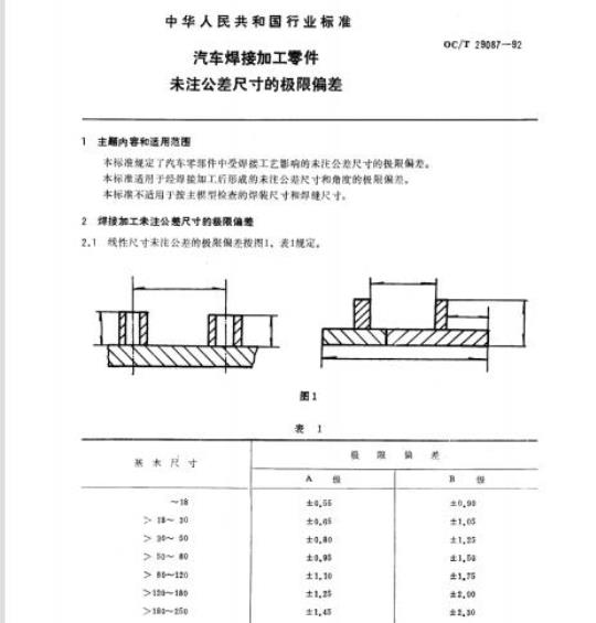 QC/T 29087-92  汽车焊接加工零件未注公差尺寸的极限偏差