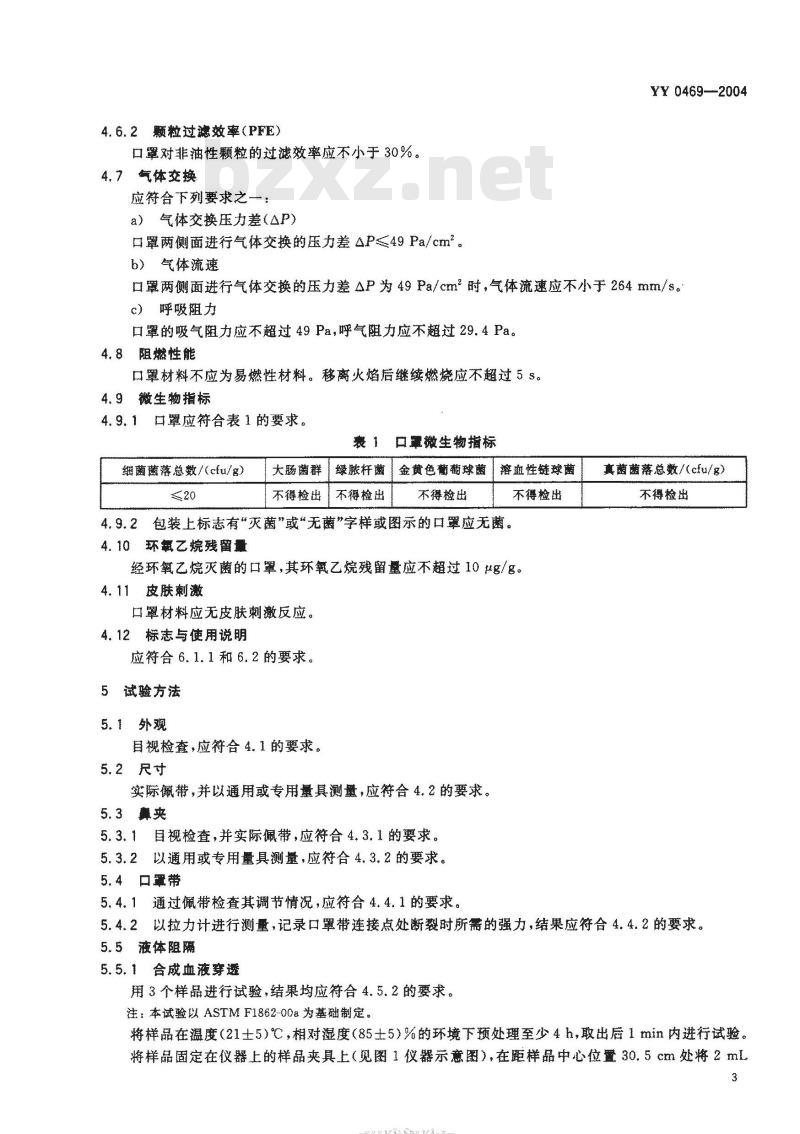 YY 0469-2004 医用外科口罩技术要求 YY 0469-2004 医用外科口罩技术要求