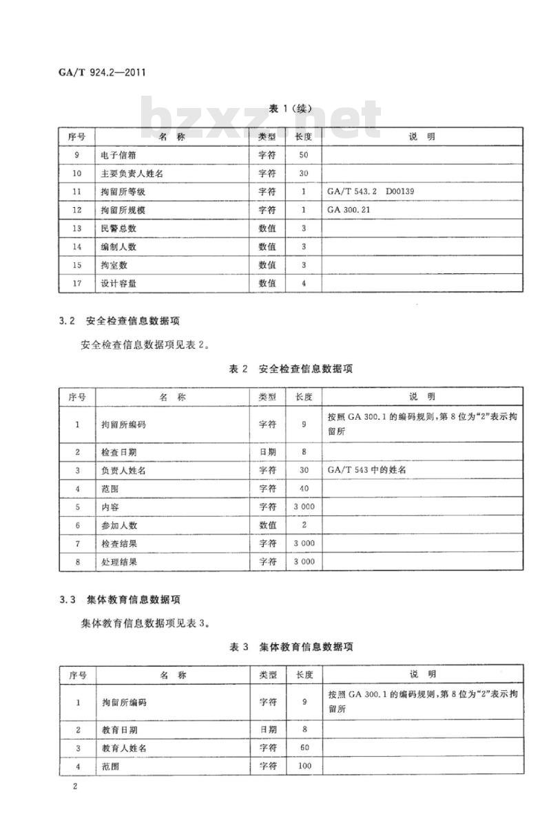 GA/T 924.2-2011 拘留所管理信息基本数据项第2部分:拘留所信息基本数据项 GA/T 924.2-2011 拘留所管理信息基本数据项第2部分:拘留所信息基本数据项