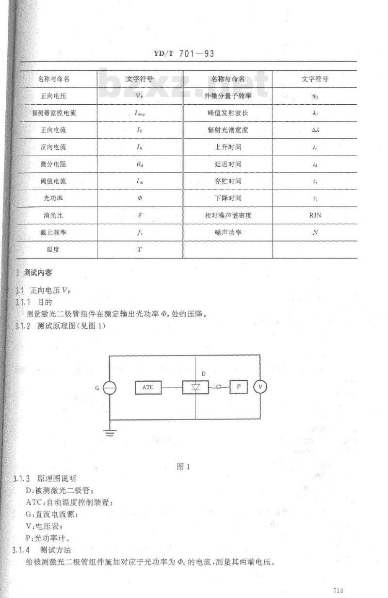 YD/T 701-1993 半导体激光二极管组件测试方法 YD/T 701-1993 半导体激光二极管组件测试方法