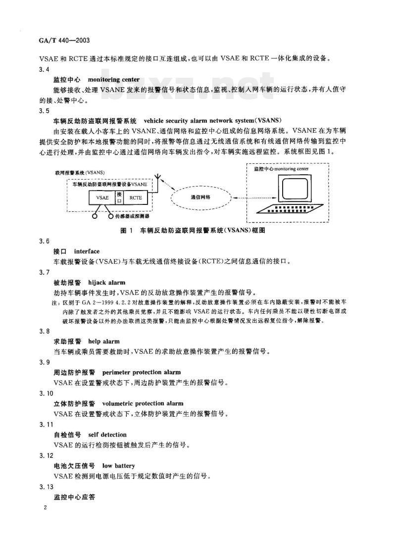 GA/T 440-2003 车辆反劫防盗联网报警系统中车载防盗报警设备与车载无线通信终接设备之间的接口 GA/T 440-2003 车辆反劫防盗联网报警系统中车载防盗报警设备与车载无线通信终接设备之间的接口