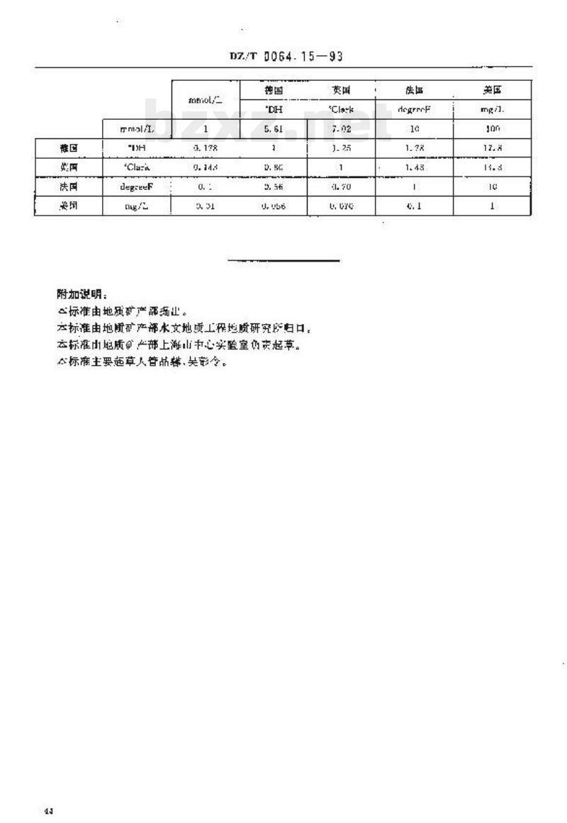 DZ/T 0064.15-1993 地下水质检验方法 乙二胺四乙酸二钠滴定法测定硬度 DZ/T 0064.15-1993 地下水质检验方法 乙二胺四乙酸二钠滴定法测定硬度