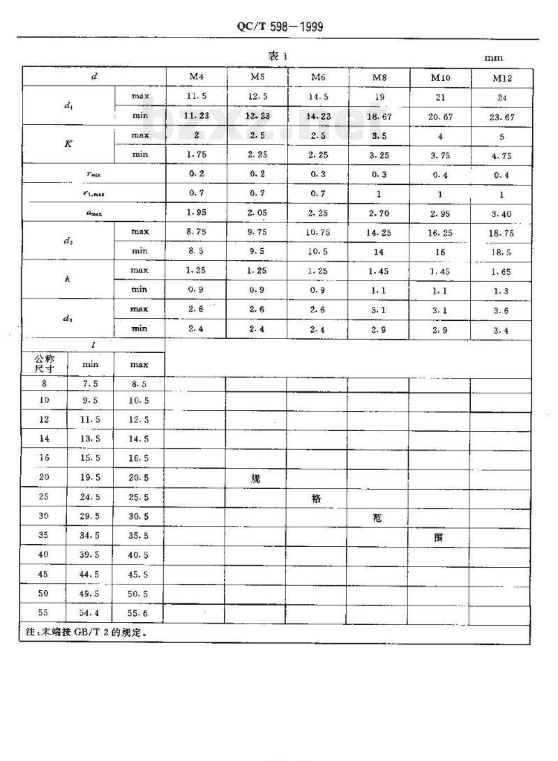 QC/T 598-1999 承面凸焊螺栓
