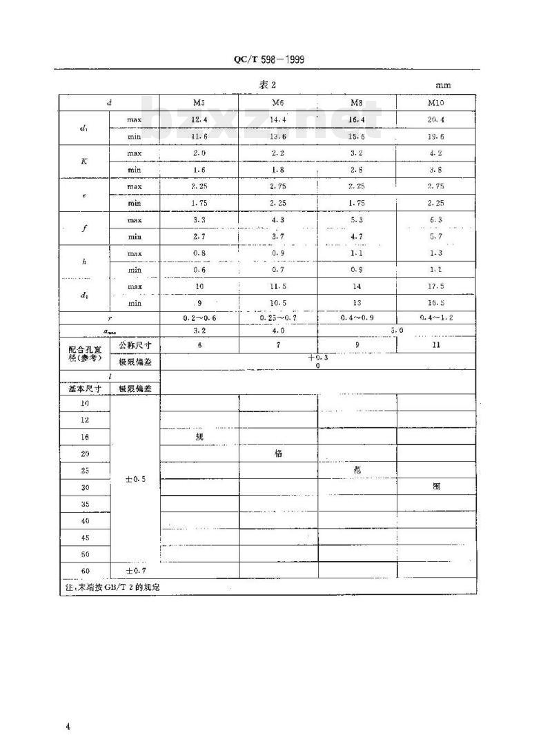 QC/T 598-1999 承面凸焊螺栓