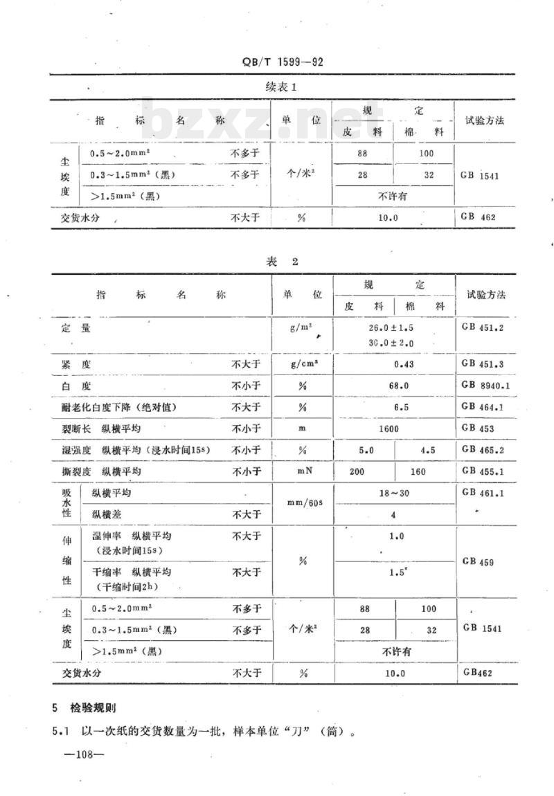 QB/T 1599-1992 书画纸 QB/T 1599-1992 书画纸