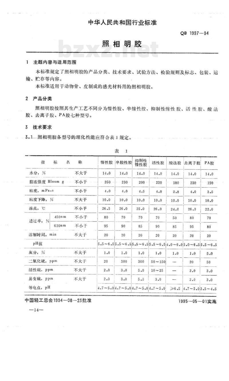 QB 1997-1994 照相明胶 QB 1997-1994 照相明胶