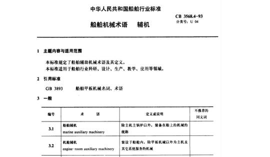 CB 3568.4-93 船舶机械术语辅机