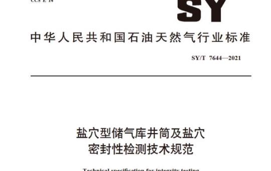 SY/T 7644—2021 盐穴型储气库井筒及盐穴密封性检测技术规范