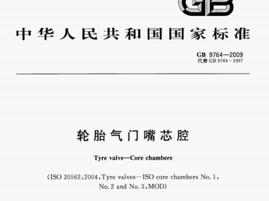 GB 9764—2009 轮胎气门嘴芯腔