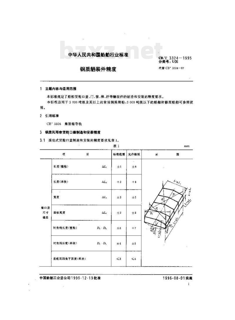 CB/T 3324-1995 钢质船装件精度 CB/T 3324-1995 钢质船装件精度