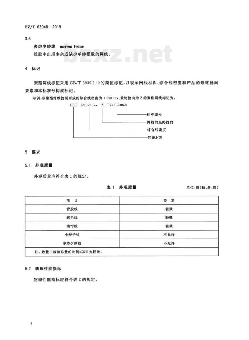 FZ/T 63048—2019 聚酯网线 FZ/T 63048—2019 聚酯网线