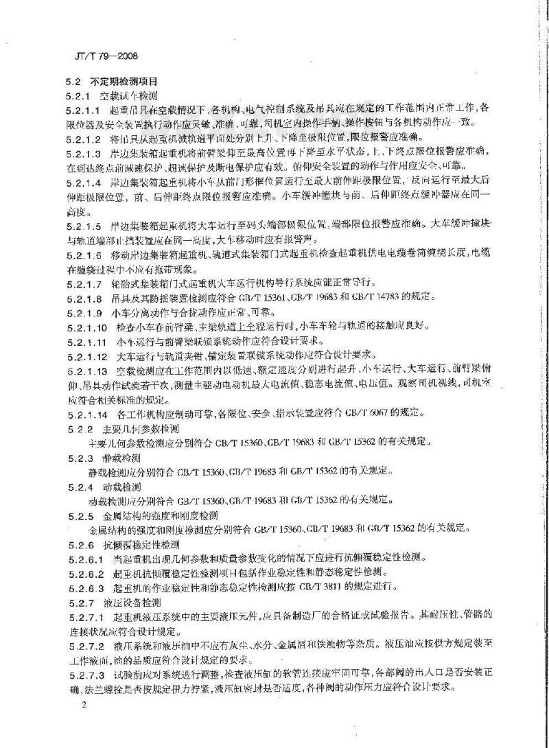 JT/T 79-2008 港口集装箱大型起重机械检测技术规范 JT/T 79-2008 港口集装箱大型起重机械检测技术规范