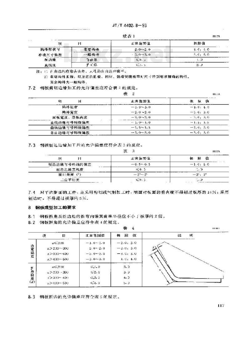 JT/T 4402.8-93 船体修理技术要求钢板加工