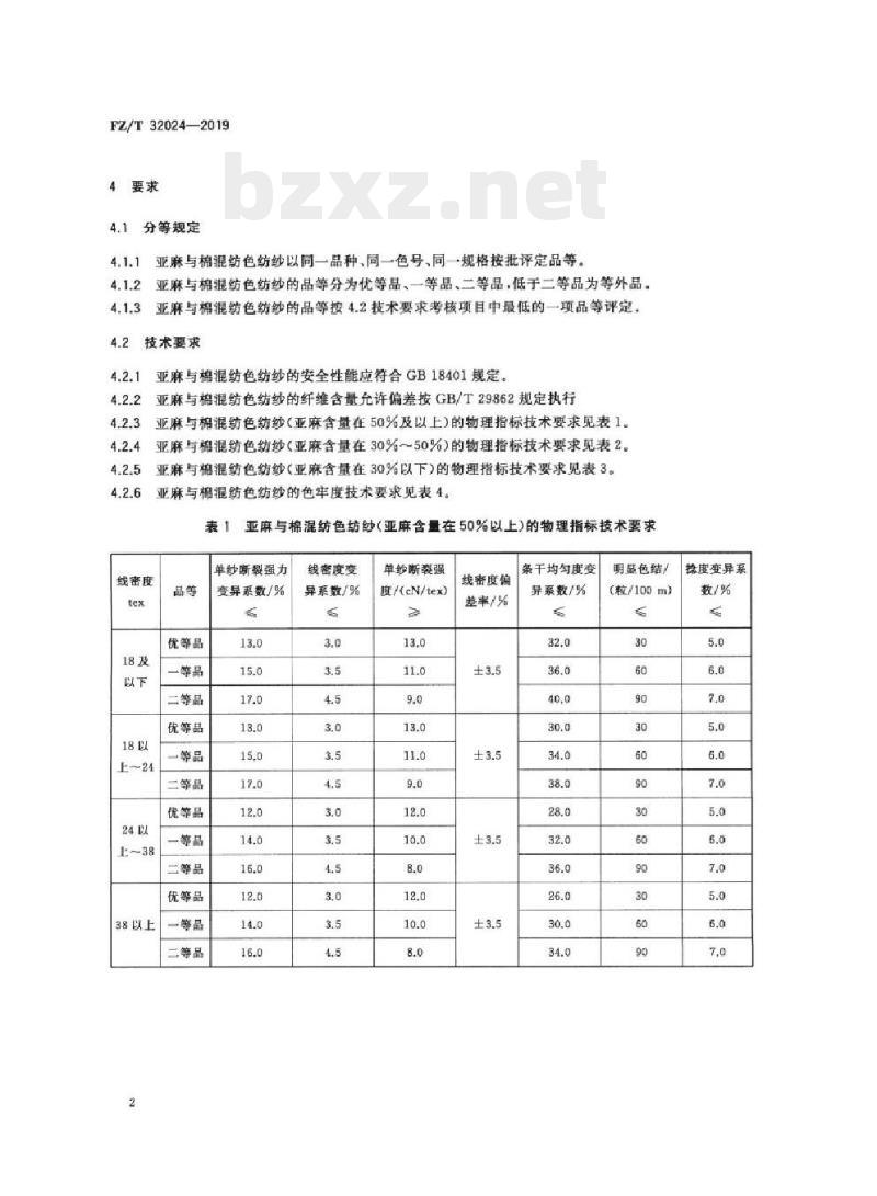 FZ/T 32024-2019 亚麻与棉混纺色纺纱
