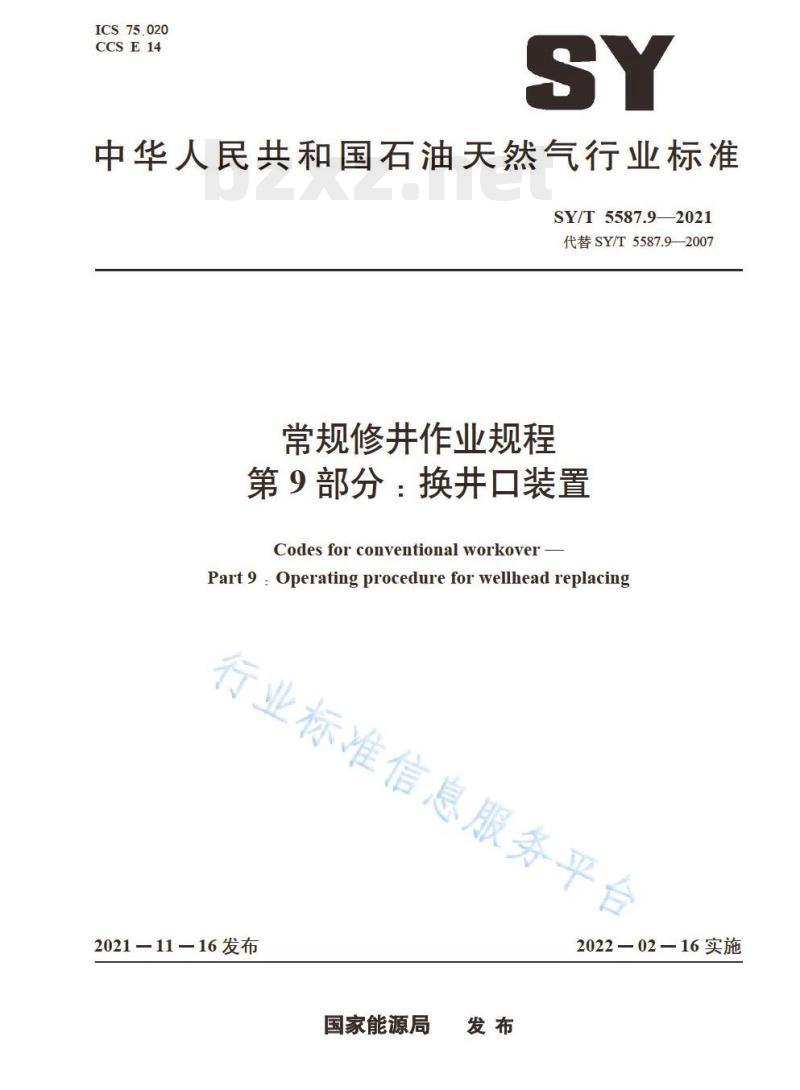 SY/T 5587.9—2021 常规修井作业规程第9部分:换井口装置