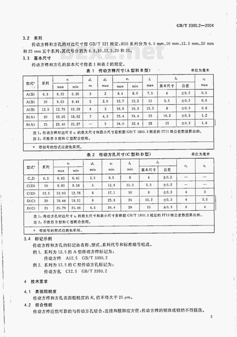 GB/T 3390.2-2004 手动套筒扳手传动方榫和方孔 GB/T 3390.2-2004 手动套筒扳手传动方榫和方孔
