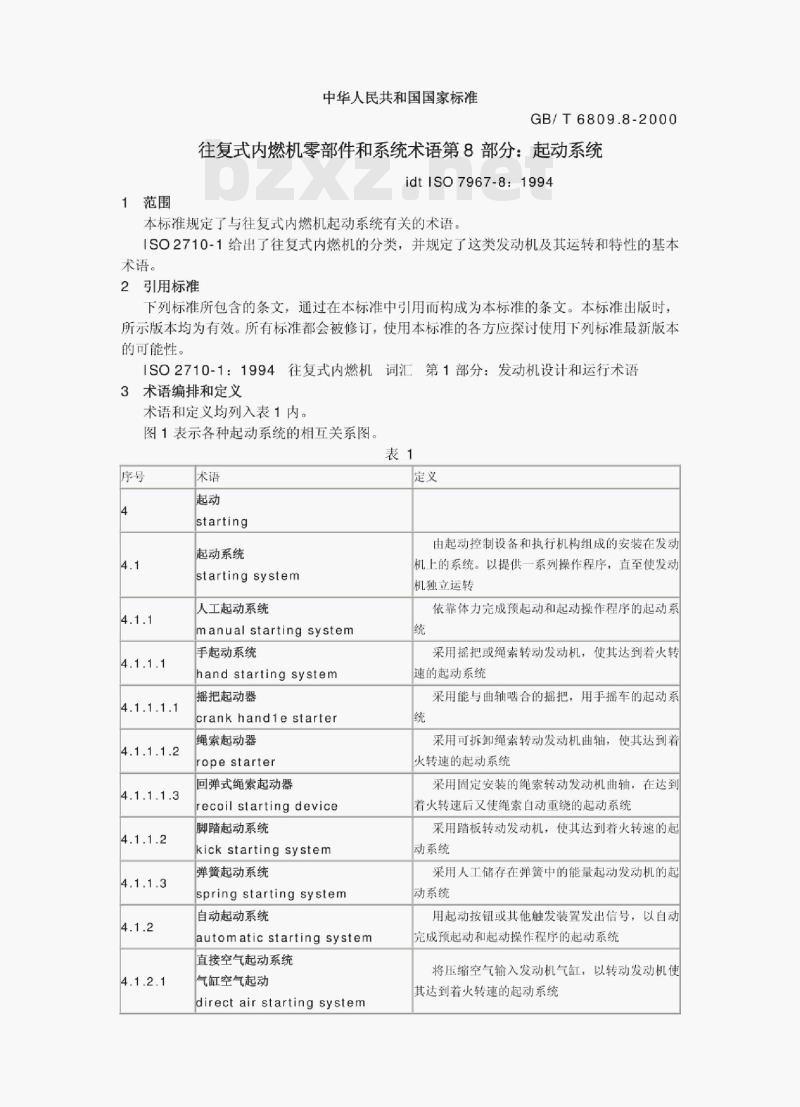 GB/ T 6809.8-2000 往复式内燃机零部件和系统术语第8部分:起动系统 GB/ T 6809.8-2000 往复式内燃机零部件和系统术语第8部分:起动系统